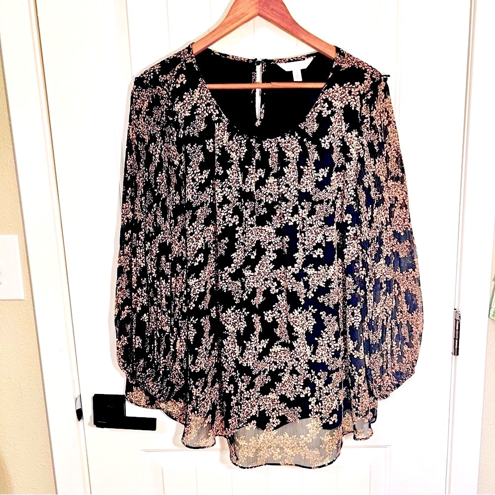 LC Lauren Conrad Pleated Sleeve Flowy Popover  Top 2X